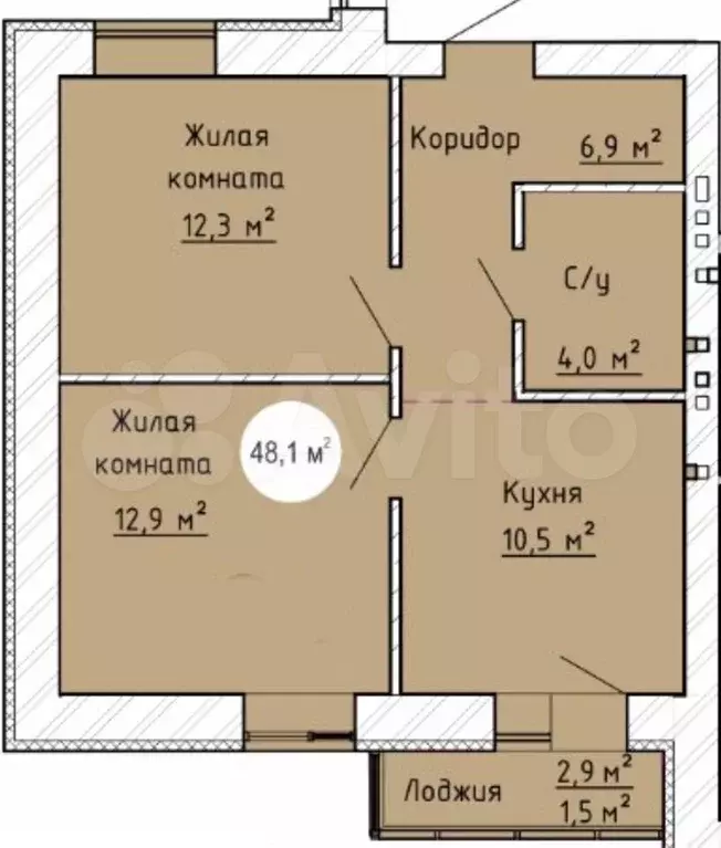 2-к. квартира, 48,1м, 7/9эт. - Фото 1