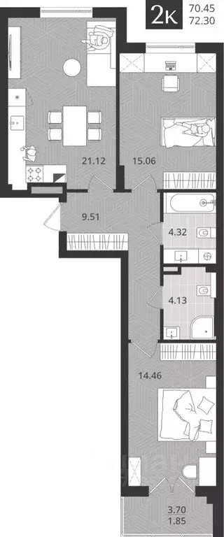 2-к кв. Калининградская область, Калининград ул. Ломоносова, 52 (70.45 ... - Фото 0
