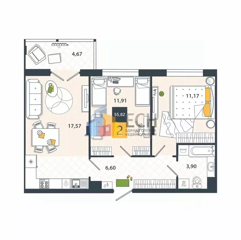 2-к кв. Тульская область, Тула ул. Самоварная, 2 (50.1 м) - Фото 2