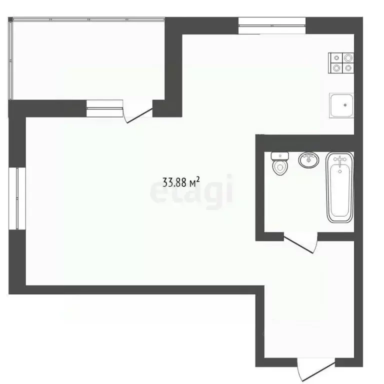 Студия Тюменская область, Тюмень Дамбовская ул., 27к1 (33.9 м) - Фото 2