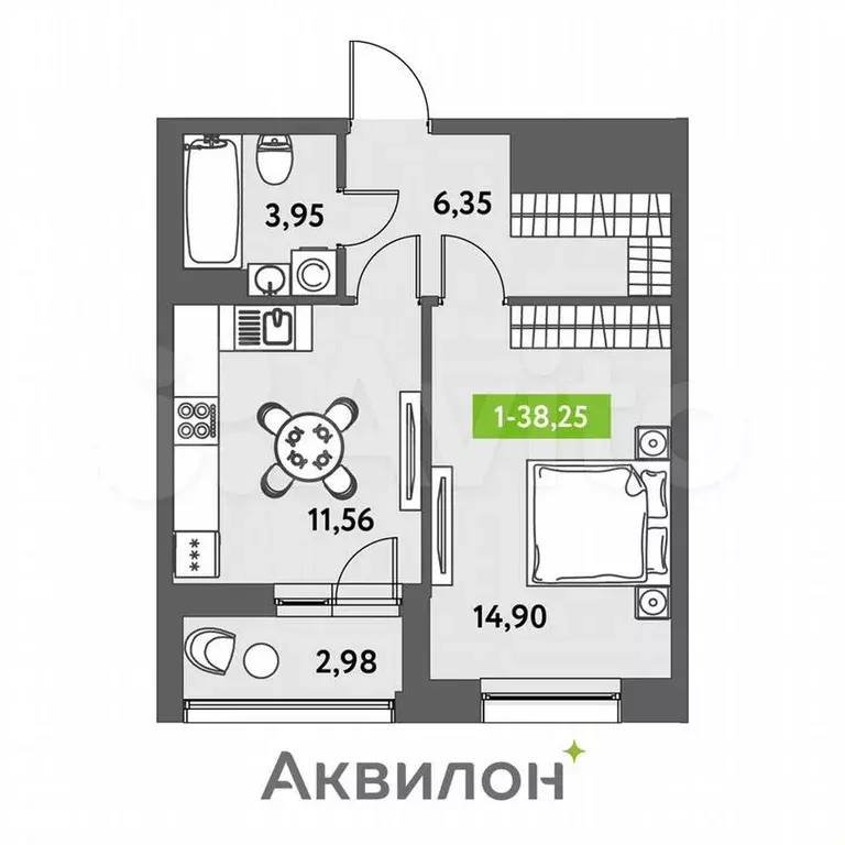 1-к. квартира, 38,3 м, 11/12 эт. - Фото 0