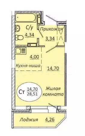 Квартира-студия, 28,5 м, 8/21 эт. - Фото 0
