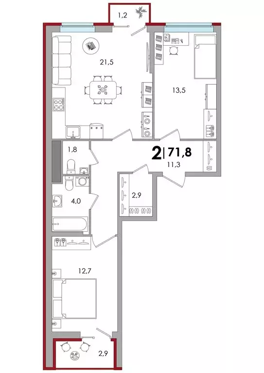 2-комнатная квартира: Тверь, улица С.Я. Лемешева, 6 (71.6 м) - Фото 1