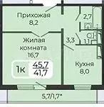 1-к. квартира, 41,7 м, 7/18 эт. - Фото 1