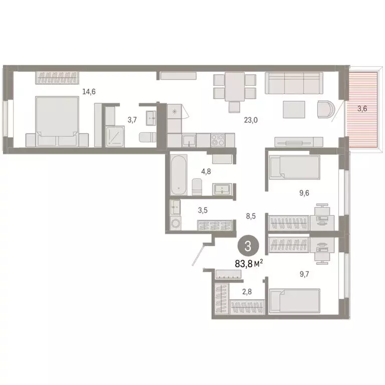 3-комнатная квартира: Омск, Кировский округ (83.82 м) - Фото 1