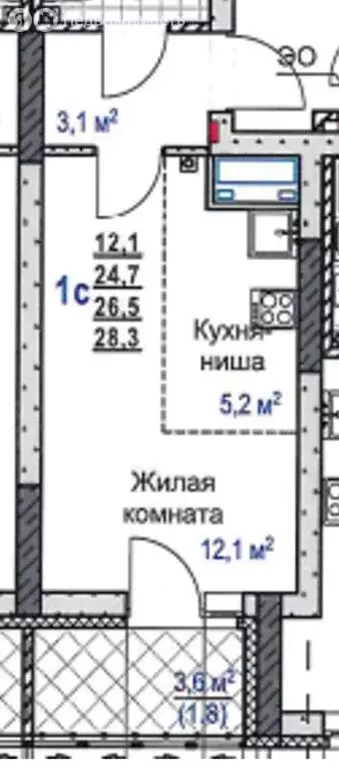Квартира-студия: Екатеринбург, проспект Космонавтов, 108/3 (26.5 м) - Фото 1