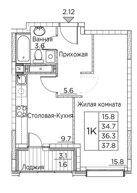 1-к кв. Приморский край, Владивосток ул. Расула Гамзатова, 7к2 (37.8 ... - Фото 0