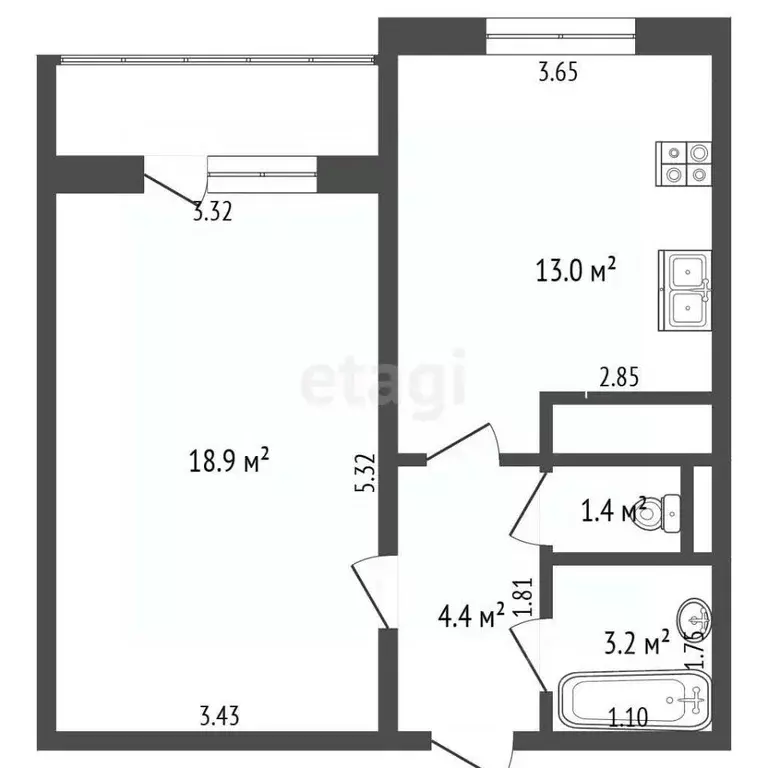 1-к кв. Калининградская область, Калининград ул. Дзержинского, 168В ... - Фото 1