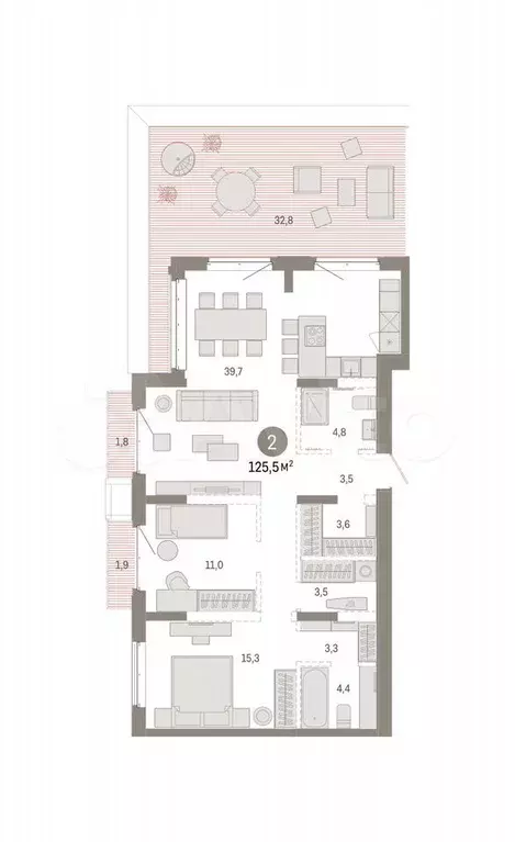 2-к. квартира, 125,5 м, 8/11 эт. - Фото 1