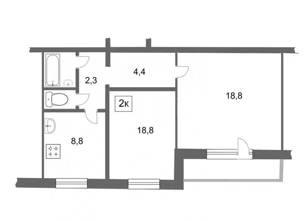 2-к кв. Красноярский край, Красноярск ул. Гусарова, 38 (45.0 м) - Фото 1