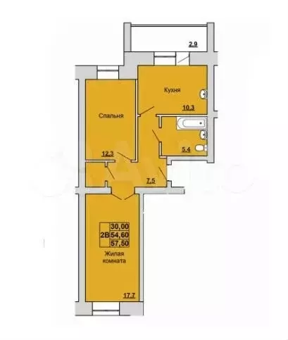2-к. квартира, 57,5 м, 1/7 эт. - Фото 1