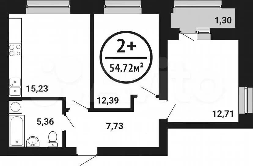 2-к. квартира, 54,7м, 3/8эт. - Фото 0