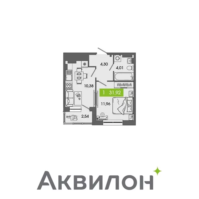 1-комнатная квартира: Северодвинск, ЖК Аквилон Севен (31.92 м) - Фото 0