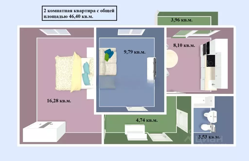 2-к кв. Омская область, Омск ул. Завертяева, 18к11 (46.49 м) - Фото 1