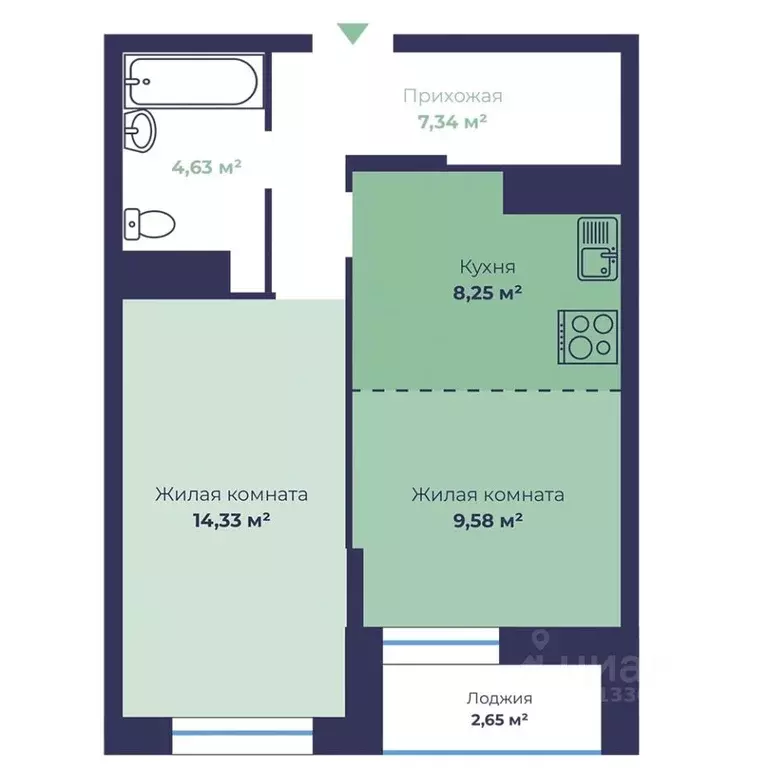 2-к кв. Ярославская область, Ярославль Аэропарк жилой комплекс (45.45 ... - Фото 1