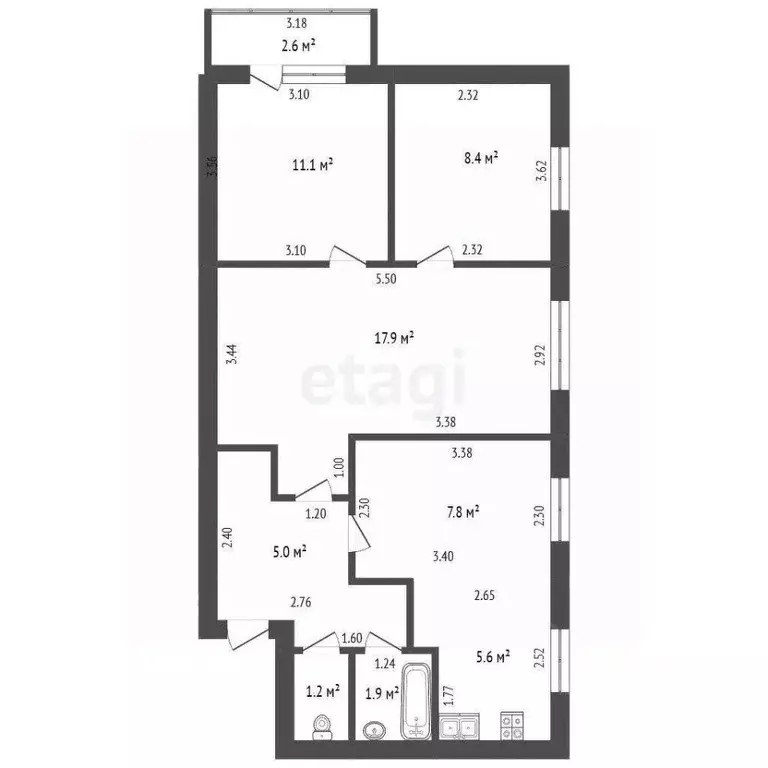 4-к кв. Башкортостан, Стерлитамак ул. Блюхера, 8 (58.9 м) - Фото 2