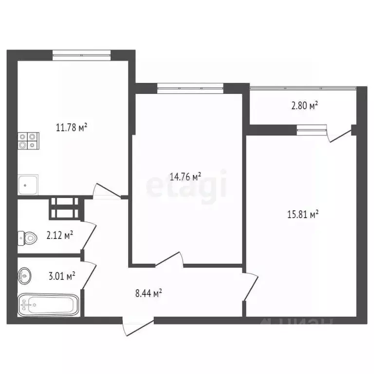 2-к кв. Крым, Симферопольский район, Молодежное пгт ул. Парковая (56.0 ... - Фото 2
