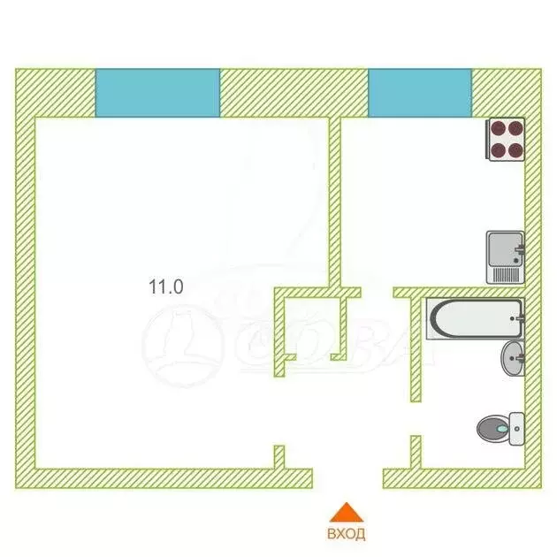 1-комнатная квартира: Тюмень, улица Ватутина, 14 (20.4 м) - Фото 1