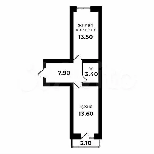 1-к. квартира, 38,4 м, 5/5 эт. - Фото 0