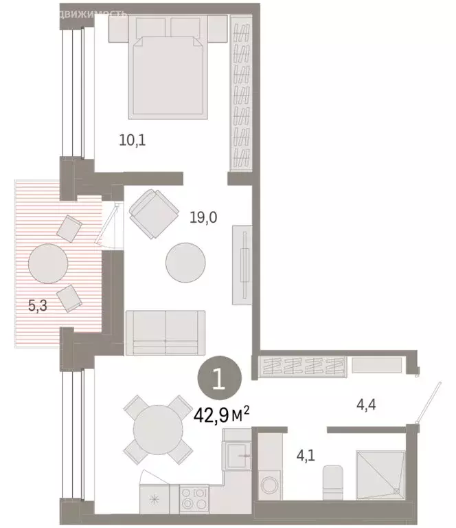 2-комнатная квартира: Тюмень, улица Муравленко, 9к1 (42.87 м) - Фото 2