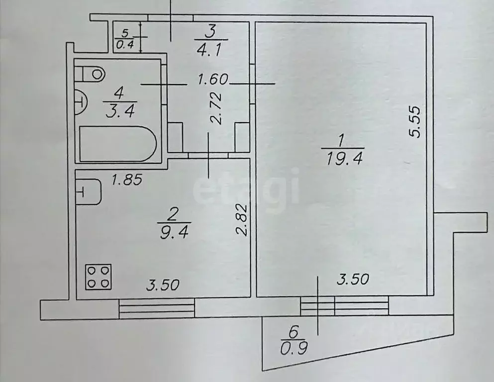 1-к кв. Татарстан, Казань ул. Адоратского, 35 (36.7 м) - Фото 2