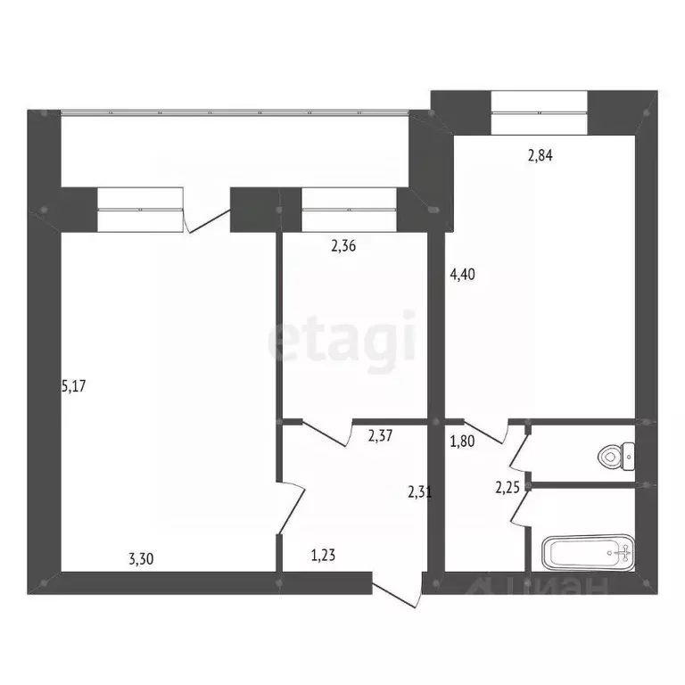 2-к кв. Амурская область, Белогорск ш. Никольское, 23 (47.1 м) - Фото 1