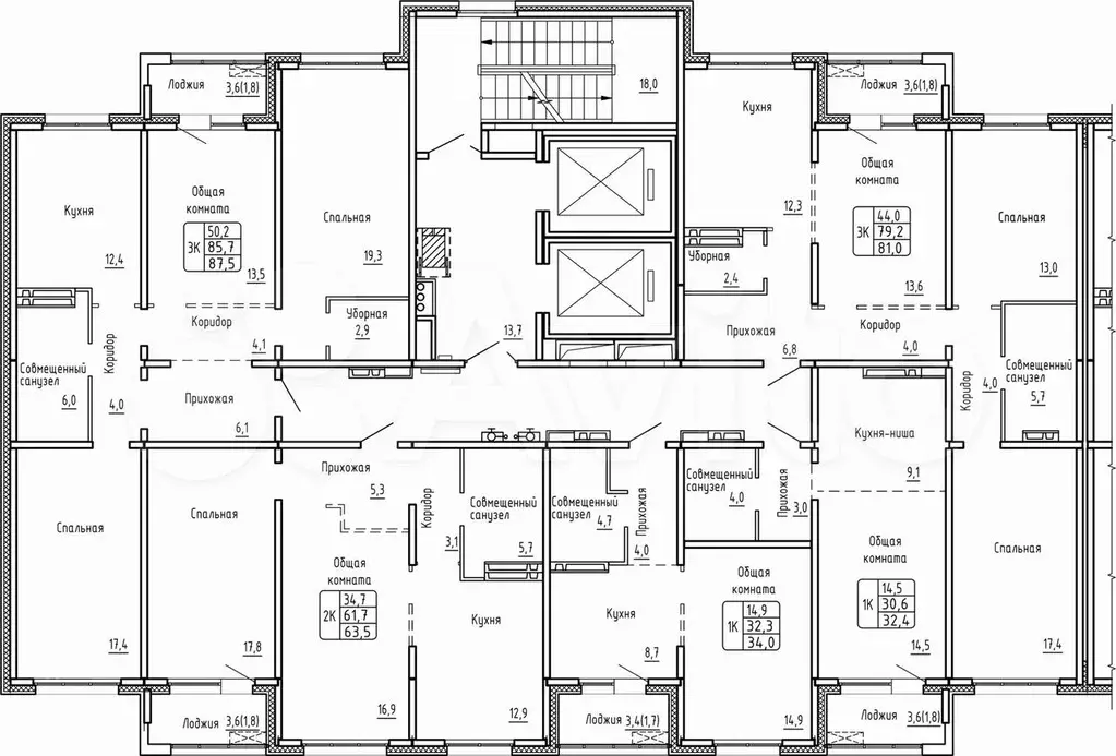 2-к. квартира, 63,5 м, 13/17 эт. - Фото 1