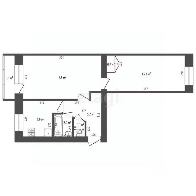 2-к кв. Башкортостан, Стерлитамак Вокзальная ул., 28 (44.7 м) - Фото 1