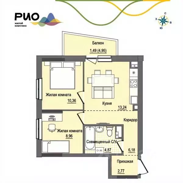 2-к кв. Удмуртия, Ижевск Магистральная ул., 4к2 (47.82 м) - Фото 1