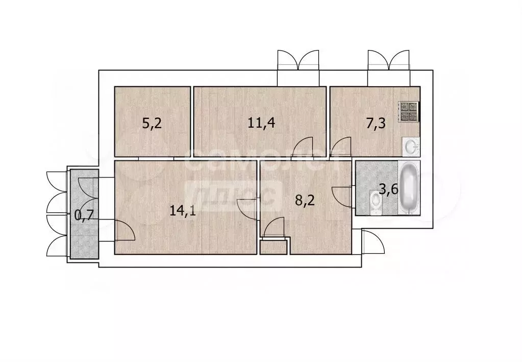 3-к. квартира, 49,8 м, 2/5 эт. - Фото 1