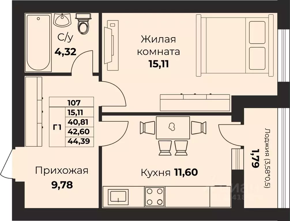 1-к кв. Калининградская область, Калининград Борисовский Бульвар жилой ... - Фото 0