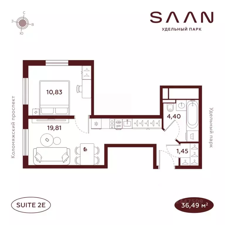 2-к кв. Санкт-Петербург  (36.49 м) - Фото 1