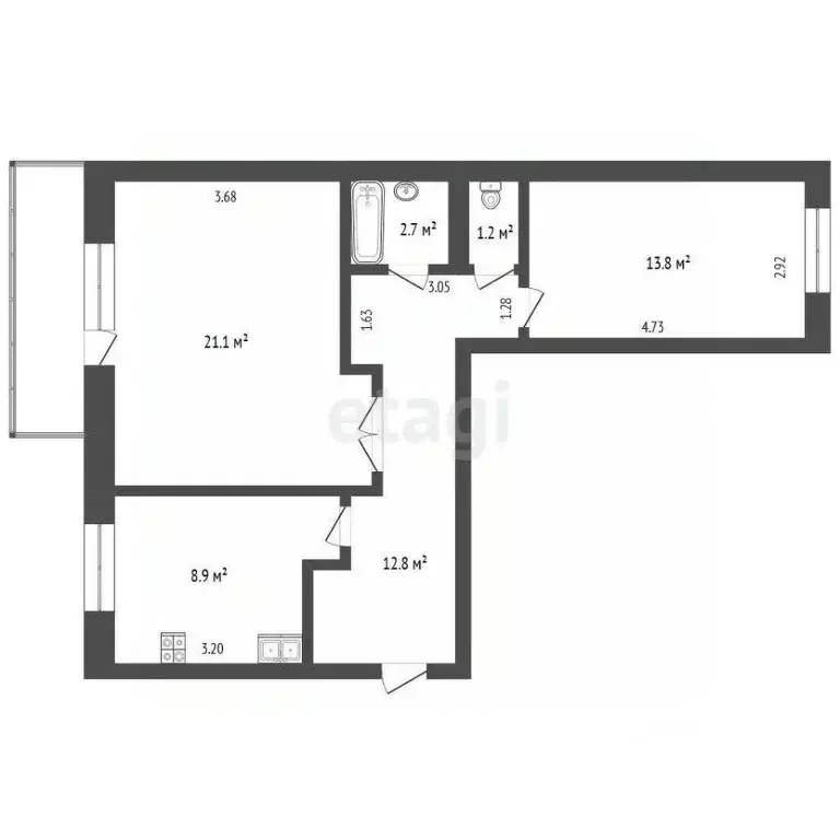2-к кв. Саха (Якутия), Якутск Сосновая ул., 2 (60.5 м) - Фото 2