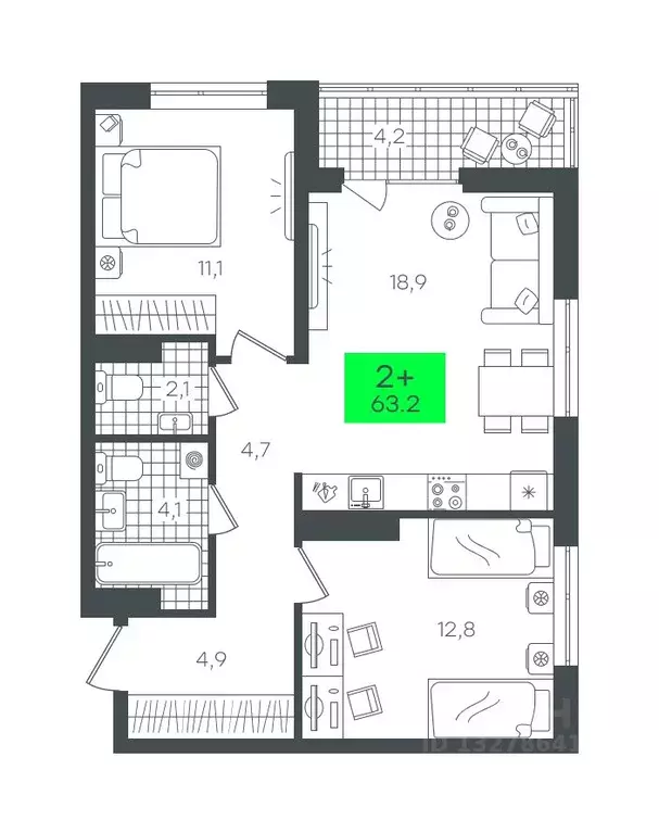 2-к кв. Тюменская область, Тюмень ул. Николая Глебова, 10 (63.26 м) - Фото 0