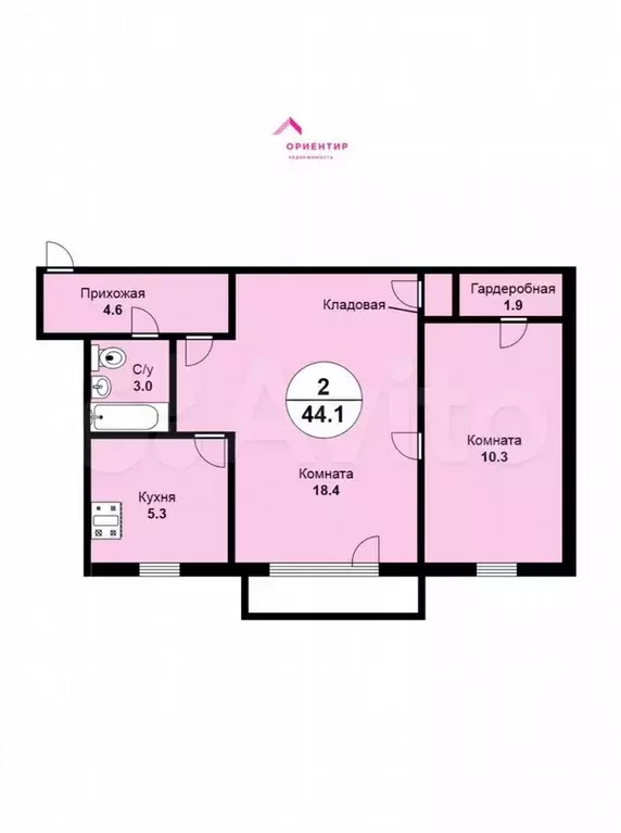 2-к. квартира, 44,1 м, 2/4 эт. - Фото 0