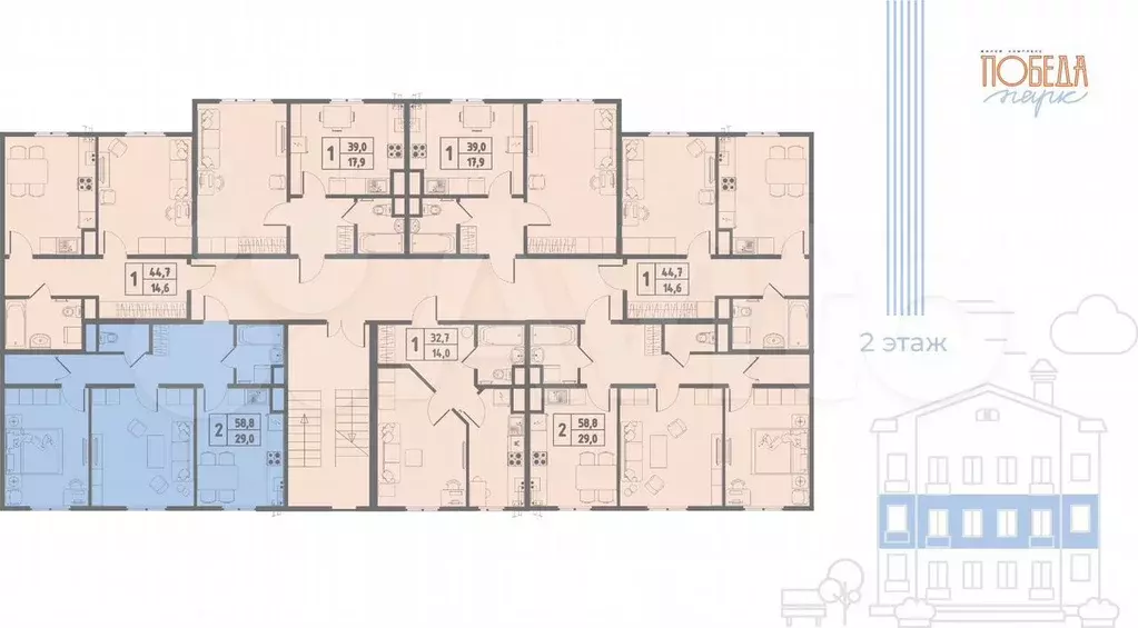 2-к. квартира, 58,5 м, 2/3 эт. - Фото 1