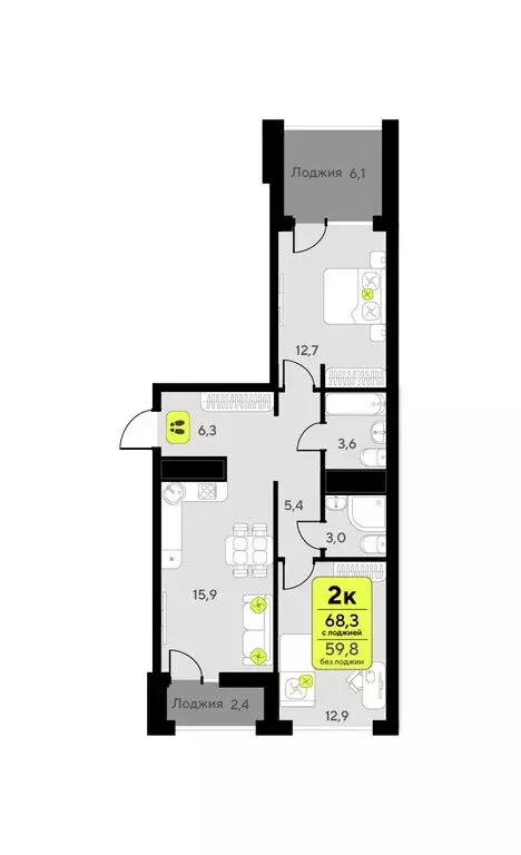 2-комнатная квартира: Тюмень, улица Первооткрывателей, 9 (68.3 м) - Фото 1