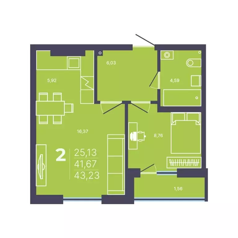 2-комнатная квартира: Уфа, улица Михаила Зайцева, 4 (43 м) - Фото 1