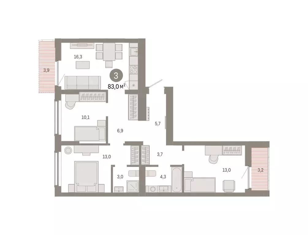 3-комнатная квартира: Омск, Кировский округ (83 м) - Фото 2