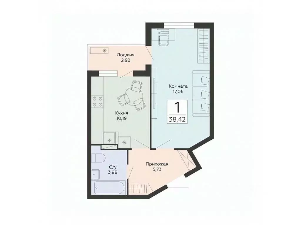 1-к кв. Воронежская область, Воронеж ул. Туполева, 5Н (38.42 м) - Фото 1