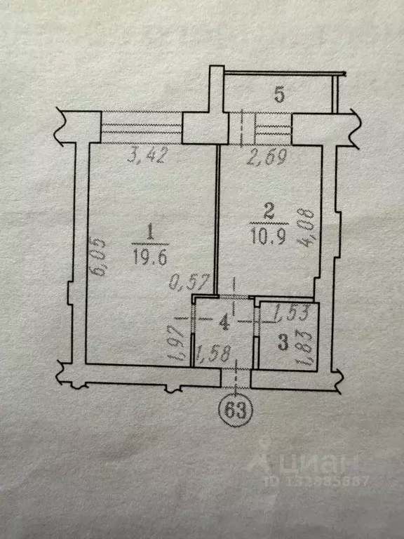 1-к кв. Омская область, Омск ул. Крупской, 38 (36.3 м) - Фото 2