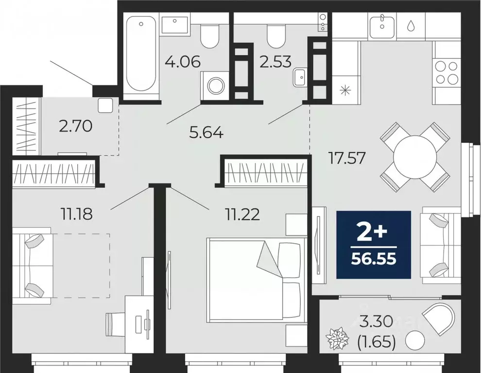 2-к кв. Тюменская область, Тюмень Камчатская ул. (56.55 м) - Фото 0