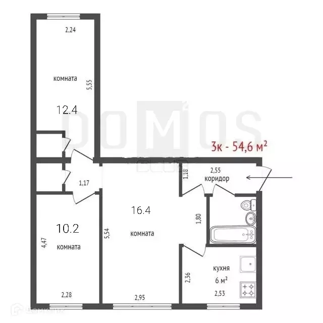Продаётся 3-к квартира, 54.6 м - Фото 1