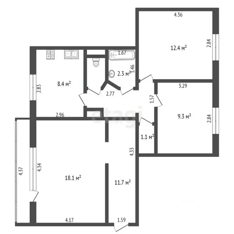 3-к кв. Ханты-Мансийский АО, Нягань 3-й мкр, 1 (64.2 м) - Фото 1