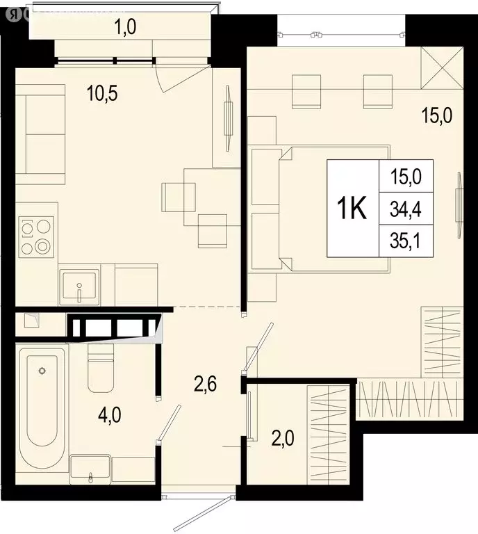 1-комнатная квартира: Московская область, городской округ Подольск, ... - Фото 1