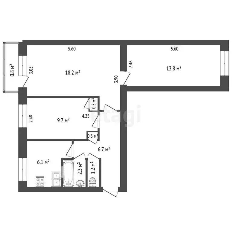 3-комнатная квартира: Феодосия, улица Чкалова, 179 (58.8 м) - Фото 1