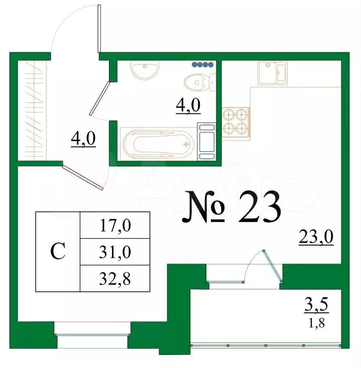 Квартира-студия, 32,8 м, 3/8 эт. - Фото 0