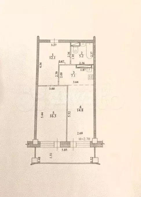 2-к. квартира, 59,8 м, 5/16 эт. - Фото 0
