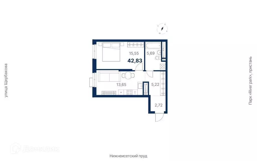 Продаётся 1-к квартира, 42.8 м - Фото 1