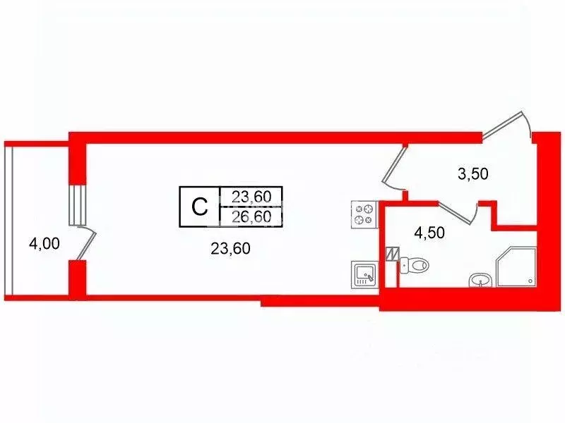 Квартира, студия, 26.6 м - Фото 1